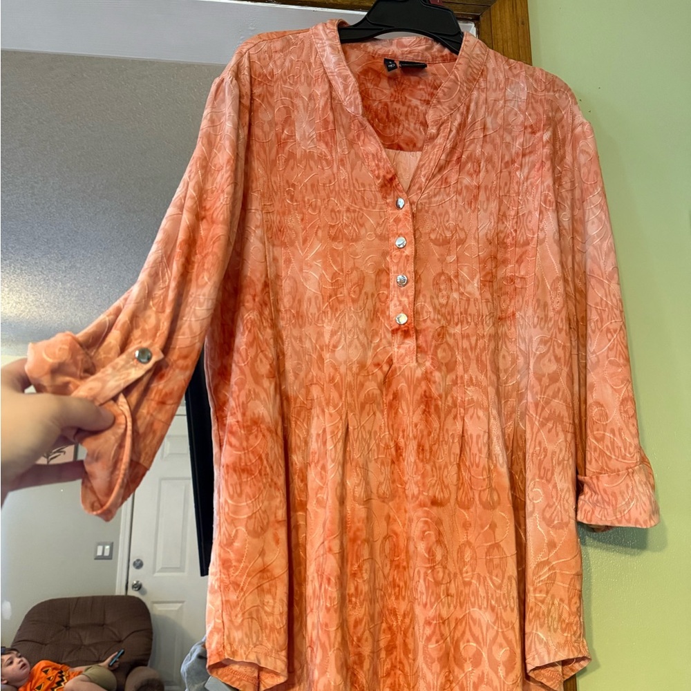 New Directions Peach Patterned Blouse